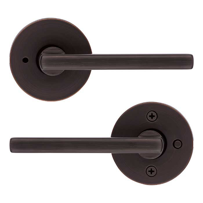 Kwikset Halifax Privacy Lever, Round Rose With 6-Way Adjustable Latch And Round Corner Strike, Venetian Bronze