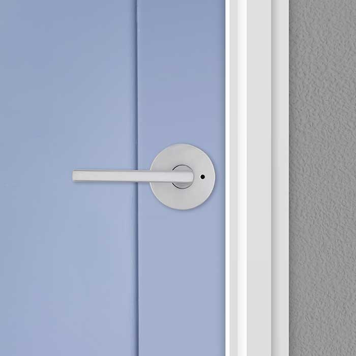 Kwikset Halifax Privacy Lever, Round Rose With 6-Way Adjustable Latch And Round Corner Strike, Satin Chrome