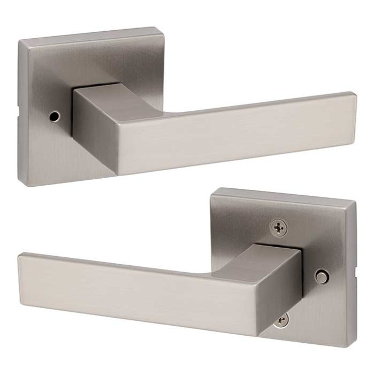 Kwikset Singapore Privacy Lever,Square Rose With 6-Way Adjustable Latch And Round Corner Strike, Satin Nickel