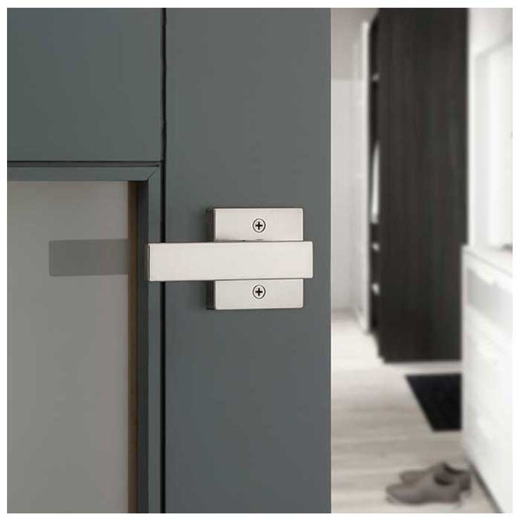 Kwikset Singapore Privacy Lever,Square Rose With 6-Way Adjustable Latch And Round Corner Strike, Satin Nickel