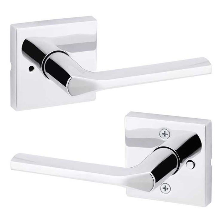 Kwikset Lisbon Privacy Lever, Square Rose With 6-Way Adjustable Latch And Round Corner Strike, Bright Polished Chrome