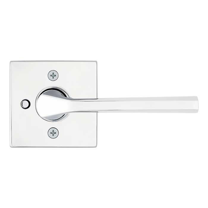 Kwikset Lisbon Privacy Lever, Square Rose With 6-Way Adjustable Latch And Round Corner Strike, Bright Polished Chrome