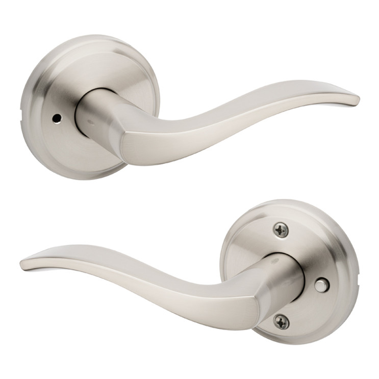 Kwikset Sedona Privacy Lever With 6-Way Adjustable Latch And Round Corner Strike, Satin Nickel