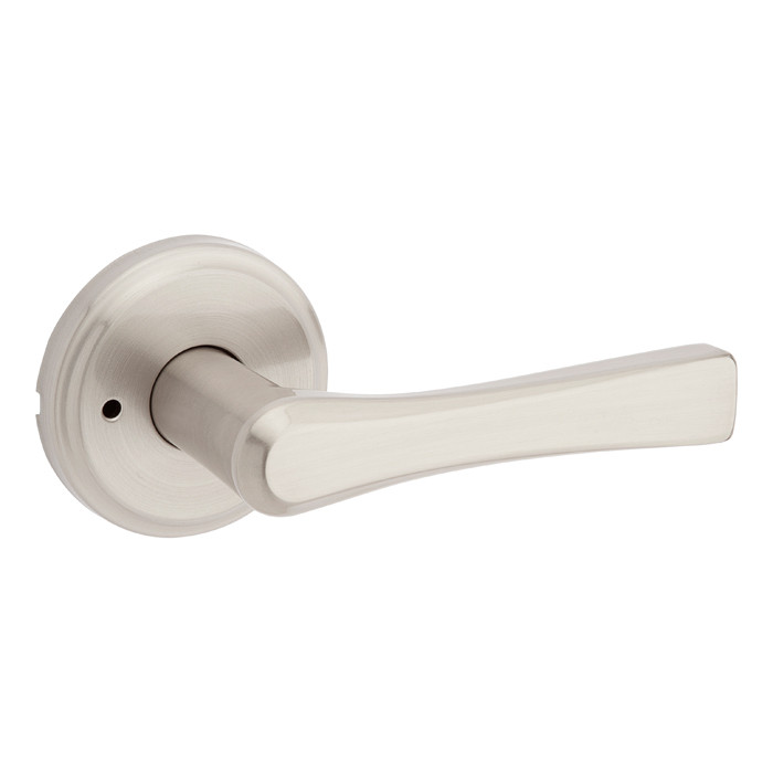Kwikset Katella Privacy Lever With 6-Way Adjustable Latch And Round Corner Strike, Satin Nickel