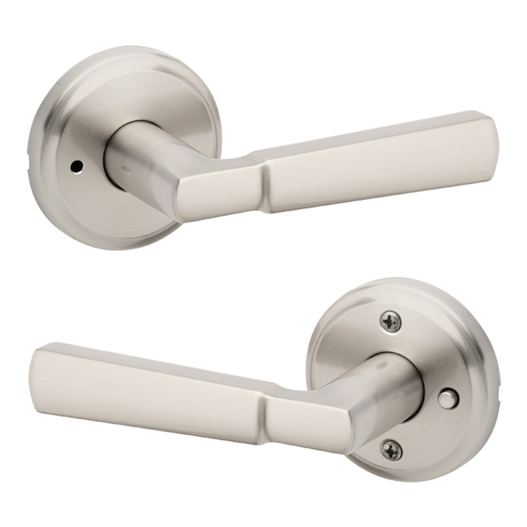 Kwikset Perth Privacy Lever With 6-Way Adjustable Latch And Round Corner Strike, Satin Nickel