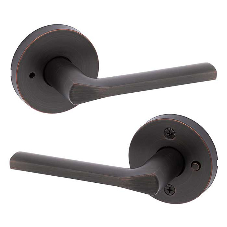 Kwikset Lisbon Privacy Lever, Round Rose With 6-Way Adjustable Latch And Round Corner Strike, Venetian Bronze