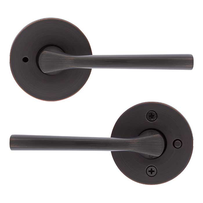 Kwikset Lisbon Privacy Lever, Round Rose With 6-Way Adjustable Latch And Round Corner Strike, Venetian Bronze