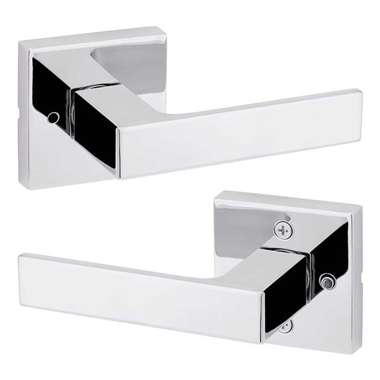 Kwikset Singapore Privacy Lever, Square Rose With 6-Way Adjustable Latch And Round Corner Strike, Bright Polished Chrome
