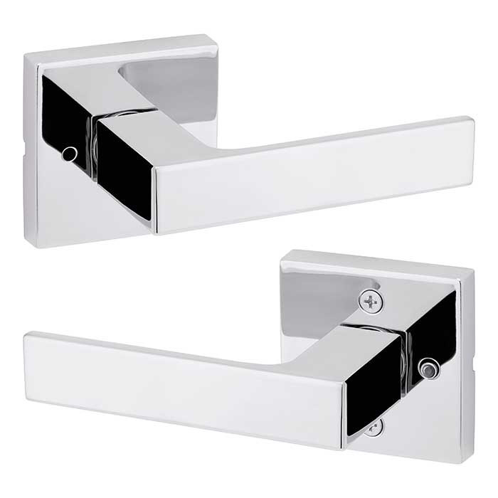Kwikset Singapore Privacy Lever, Square Rose With 6-Way Adjustable Latch And Round Corner Strike, Bright Polished Chrome