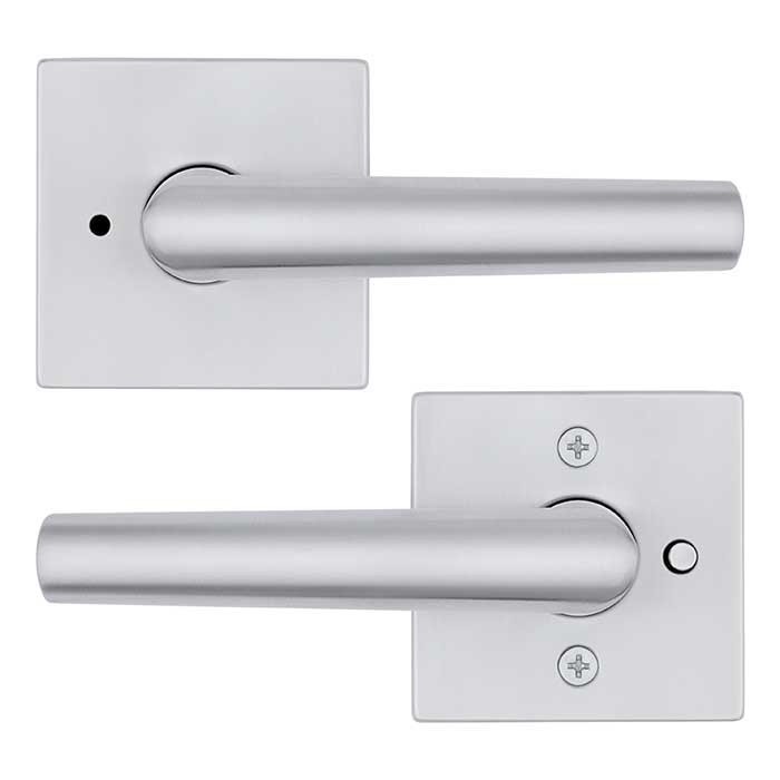 Kwikset Milan Privacy Lever, Square Rose With 6-Way Adjustable Latch And Round Corner Strike, Satin Chrome