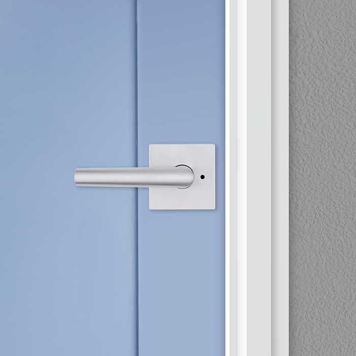 Kwikset Milan Privacy Lever, Square Rose With 6-Way Adjustable Latch And Round Corner Strike, Satin Chrome
