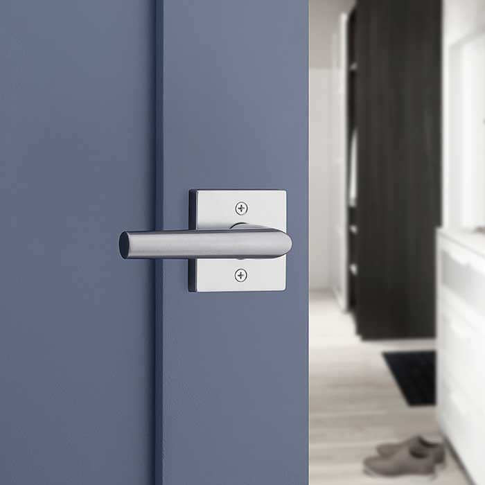 Kwikset Milan Privacy Lever, Square Rose With 6-Way Adjustable Latch And Round Corner Strike, Satin Chrome