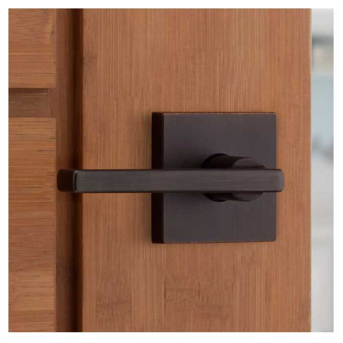 Kwikset Halifax Privacy Lever, Square Rose With 6-Way Adjustable Latch And Round Corner Strike, Venetian Bronze
