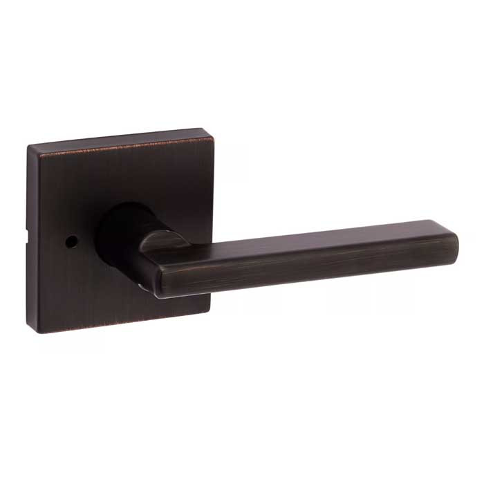 Kwikset Halifax Privacy Lever, Square Rose With 6-Way Adjustable Latch And Round Corner Strike, Venetian Bronze