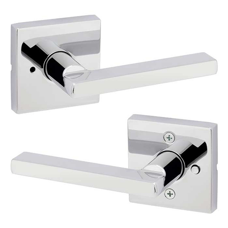 Kwikset Halifax Privacy Lever, Square Rose With 6-Way Adjustable Latch And Round Corner Strike, Bright Polished Chrome
