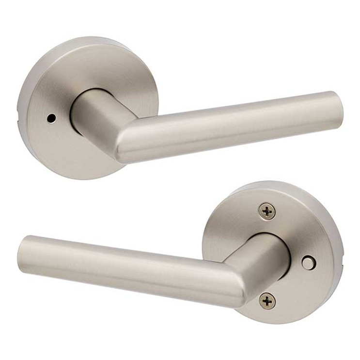 Kwikset Milan Privacy Lever, Round Rose With 6-Way Adjustable Latch And Round Corner Strike, Satin Nickel
