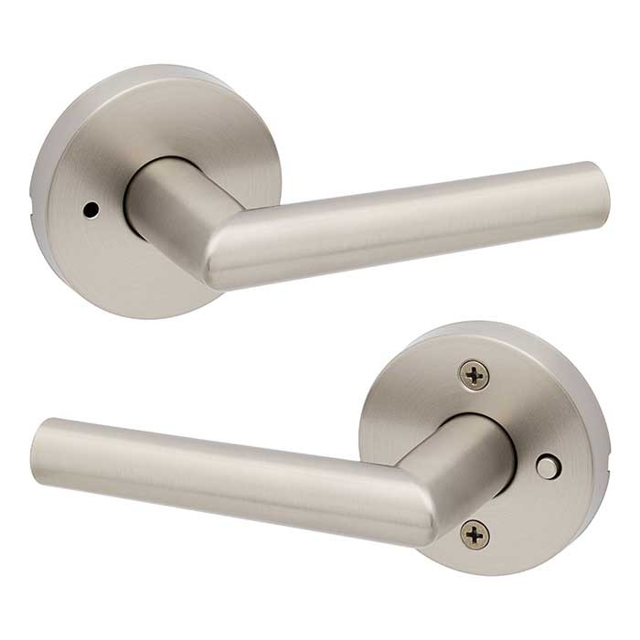 Kwikset Milan Privacy Lever, Round Rose With 6-Way Adjustable Latch And Round Corner Strike, Satin Nickel