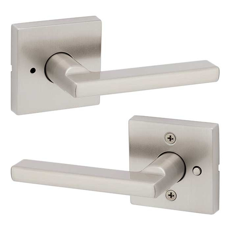 Kwikset Halifax Privacy Lever,Square Rose With 6-Way Adjustable Latch And Round Corner Strike, Satin Nickel