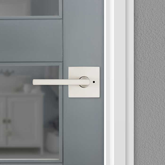 Kwikset Halifax Privacy Lever,Square Rose With 6-Way Adjustable Latch And Round Corner Strike, Satin Nickel