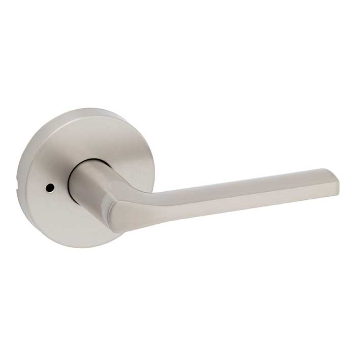 Kwikset Lisbon Privacy Lever, Round Rose With 6-Way Adjustable Latch And Round Corner Strike, Satin Nickel