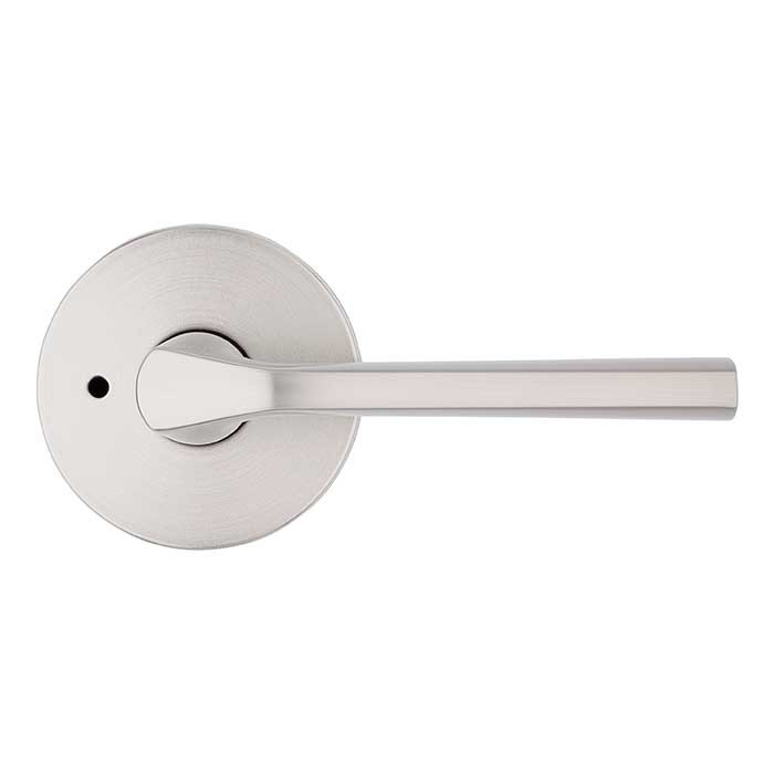 Kwikset Lisbon Privacy Lever, Round Rose With 6-Way Adjustable Latch And Round Corner Strike, Satin Nickel