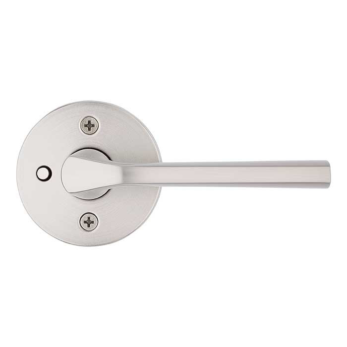 Kwikset Lisbon Privacy Lever, Round Rose With 6-Way Adjustable Latch And Round Corner Strike, Satin Nickel