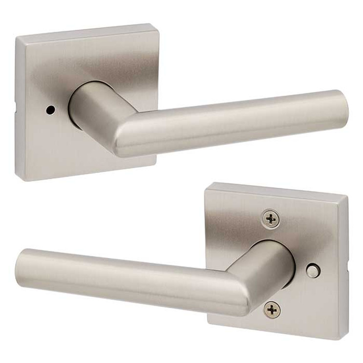 Kwikset Milan Privacy Lever,Square Rose With 6-Way Adjustable Latch And Round Corner Strike, Satin Nickel