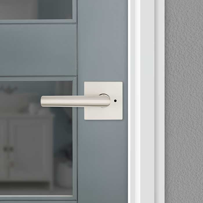 Kwikset Milan Privacy Lever,Square Rose With 6-Way Adjustable Latch And Round Corner Strike, Satin Nickel