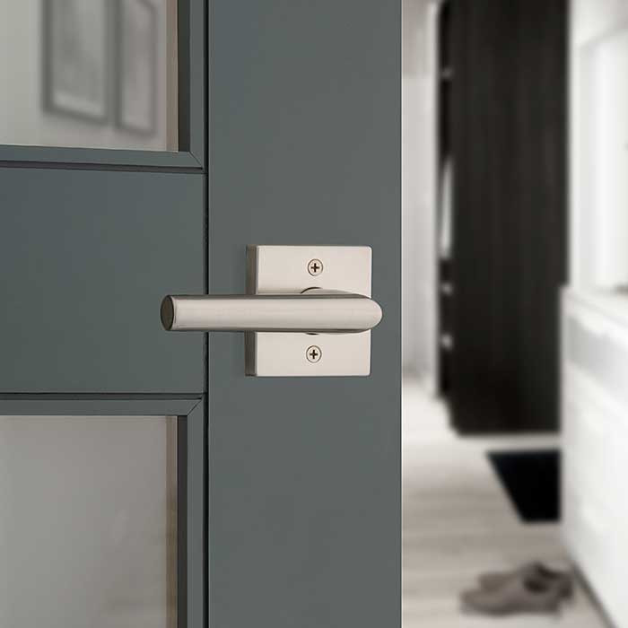 Kwikset Milan Privacy Lever,Square Rose With 6-Way Adjustable Latch And Round Corner Strike, Satin Nickel