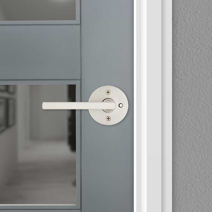 Kwikset Halifax Privacy Lever, Round Rose With 6-Way Adjustable Latch And Round Corner Strike, Satin Nickel