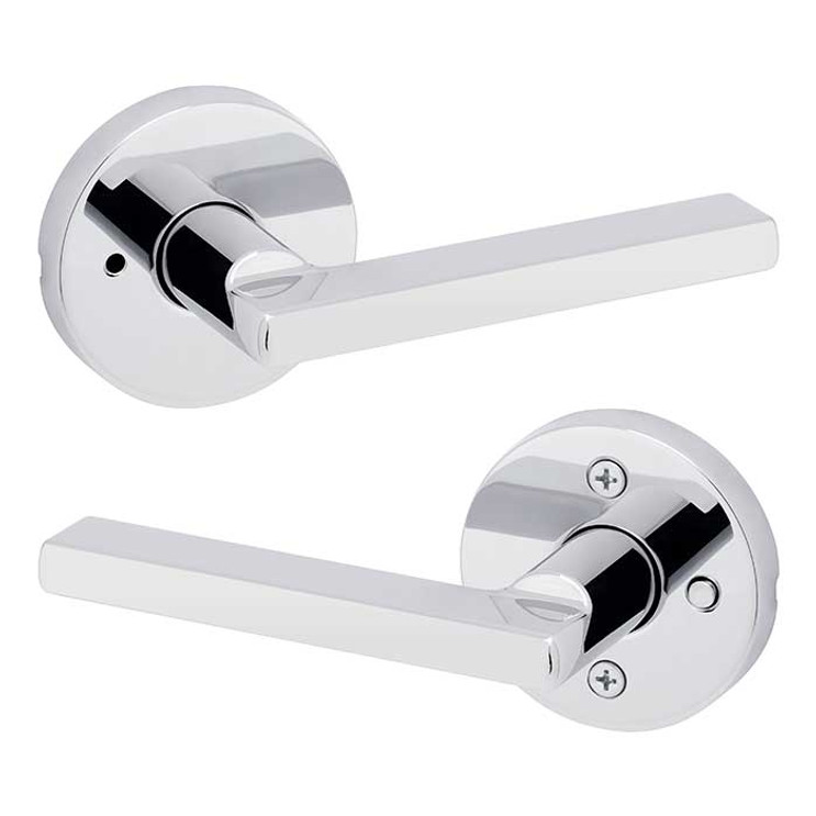 Kwikset Halifax Privacy Lever, Round Rose With 6-Way Adjustable Latch And Round Corner Strike, Bright Polished Chrome