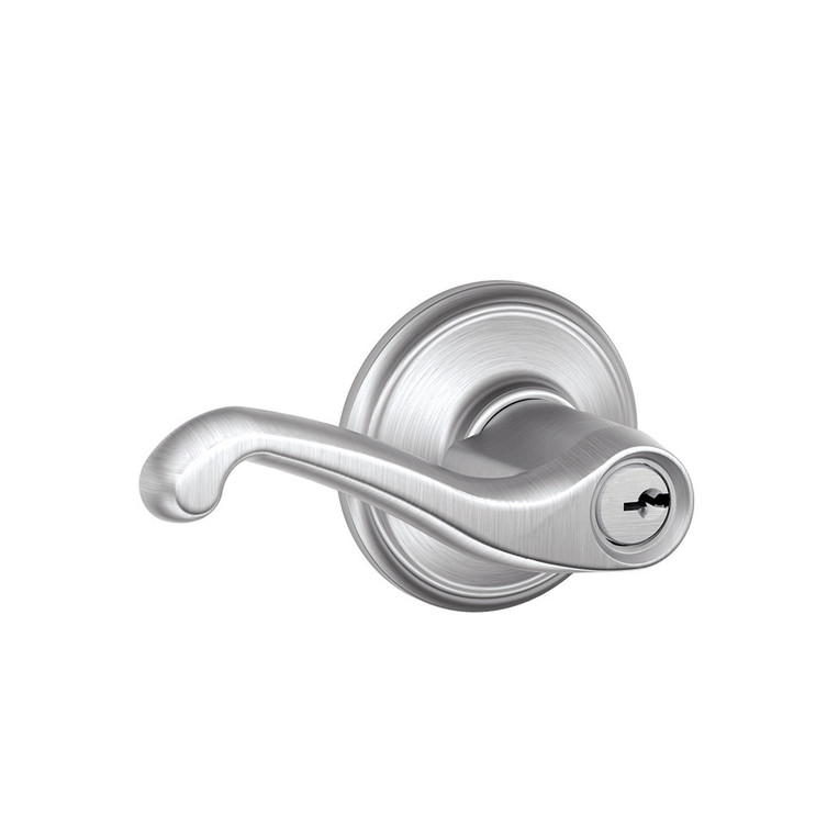 Schlage Residential F51A Flair Keyed Entry Lever Lock Function, Satin Chrome
