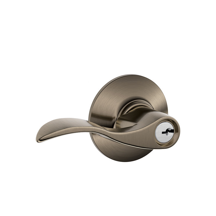 Schlage Residential F51A Accent Keyed Entry Lever Lock Function, Antique, Satin Nickel Blackened