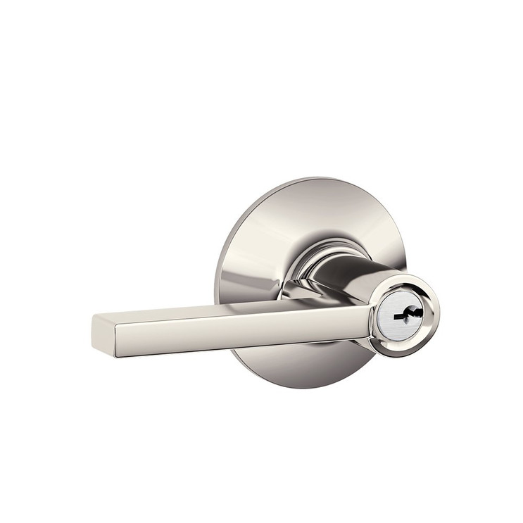 Schlage Residential F51A Latitude Keyed Entry Lever Lock Function, Bright Polished Nickel