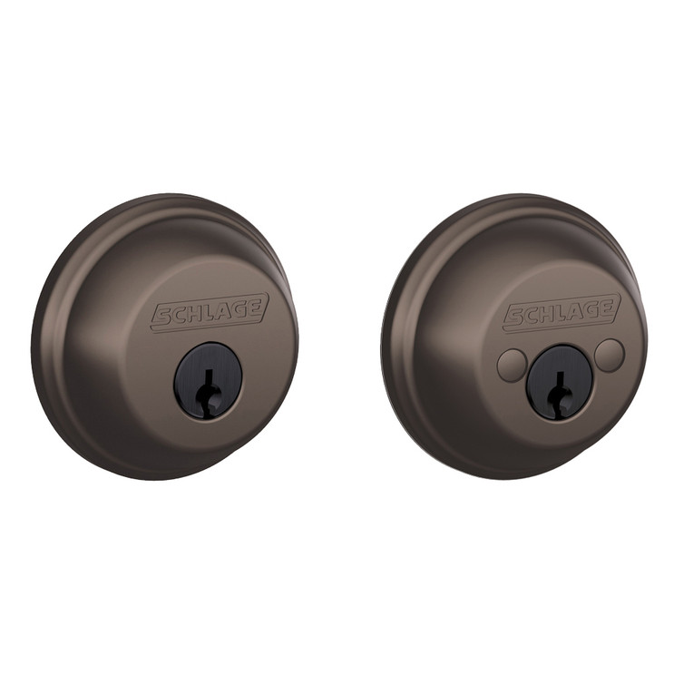 Schlage Residential B62 Double Cylinder Deadbolt, Dual Option Latch, Adjustable Backset, 1-1/8" X 2-3/4" Round Corner Strike, Oil Rubbed Dark Bronze