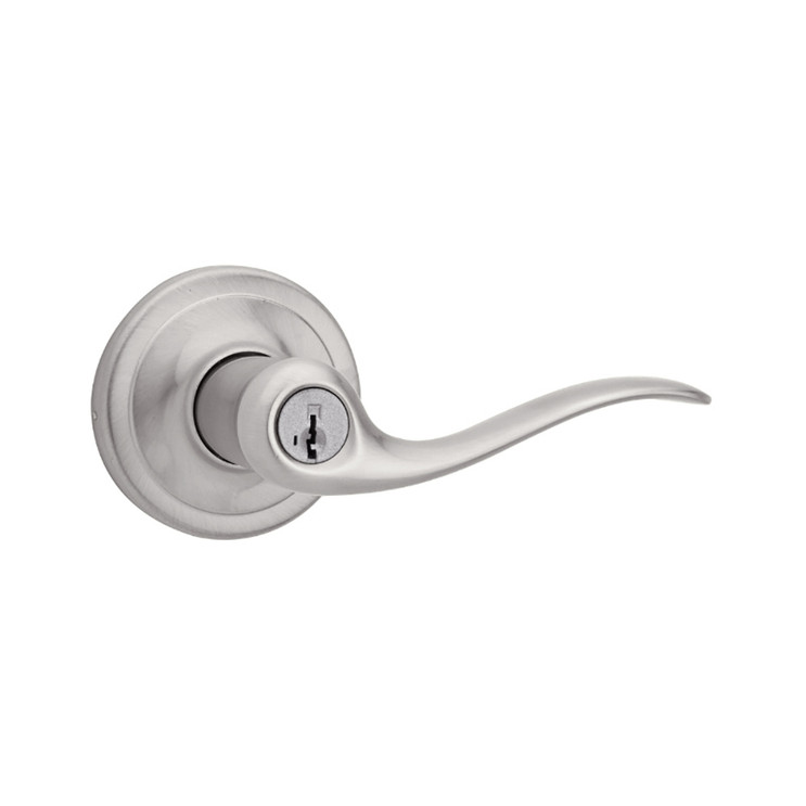 Kwikset Tustin Keyed Entry Lever Smartkey With 6-Way Adjustable Latch And Round Corner Strike, Satin Chrome