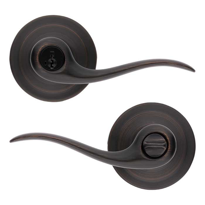 Kwikset Tustin Keyed Entry Lever Smartkey With 6-Way Adjustable Latch And Round Corner Strike, Venetian Bronze