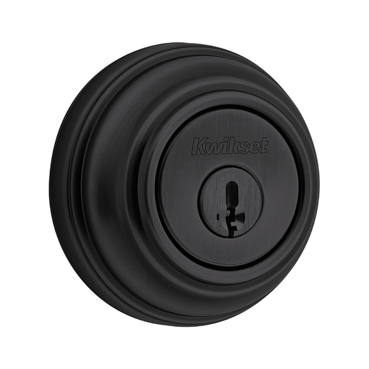 Kwikset 985 Double Cylinder Deadbolt, Round Rose, Smartkey, 6-Way Adjustable Latch, Round And Square Corner Strikes, Keyed Alike, Matte Black