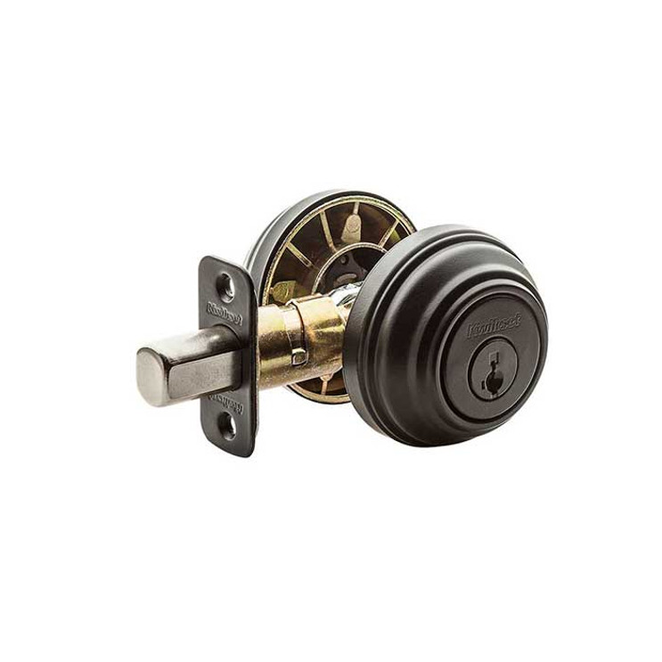 Kwikset 985 Double Cylinder Deadbolt, Round Rose, Smartkey, 6-Way Adjustable Latch, Round And Square Corner Strikes, Keyed Alike, Matte Black