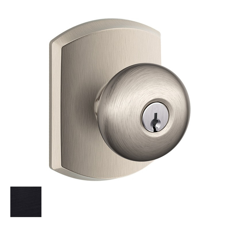 Schlage Residential F51A Plymouth Keyed Entry Knob Lock With Greenwich Trim Function, Decorative, Matte Black