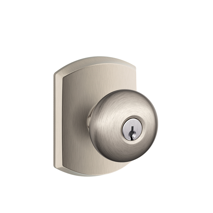 Schlage Residential F51A Plymouth Keyed Entry Knob Lock With Greenwich Trim Function, Decorative, Satin Nickel