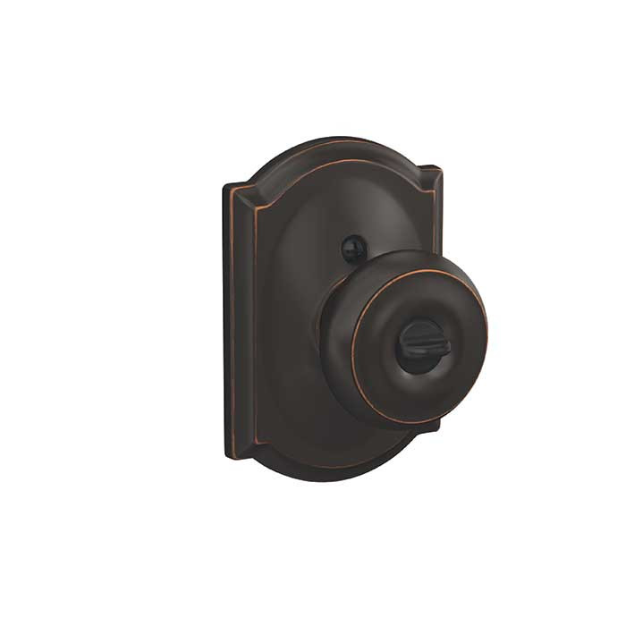 Schlage Residential F51A Georgian Keyed Entry Knob Lock With Camelot Trim Function, Decorative, Aged Bronze