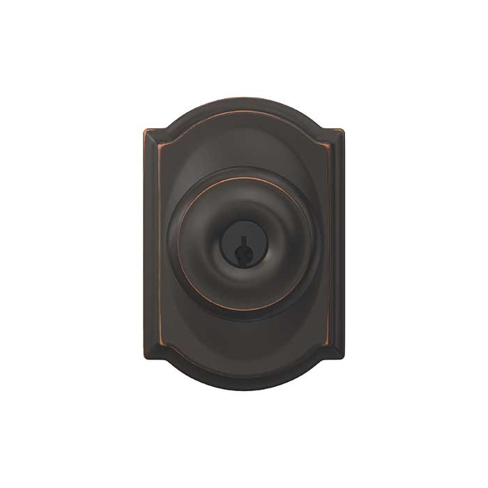 Schlage Residential F51A Georgian Keyed Entry Knob Lock With Camelot Trim Function, Decorative, Aged Bronze