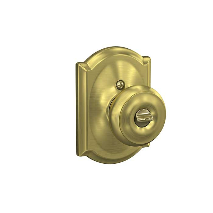 Schlage Residential F51A Georgian Keyed Entry Knob Lock With Camelot Trim Function, Decorative, Satin Brass