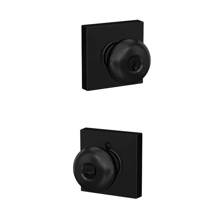 Schlage Residential F51A Plymouth Keyed Entry Knob Lock With Collins Trim Function, Decorative, Matte Black