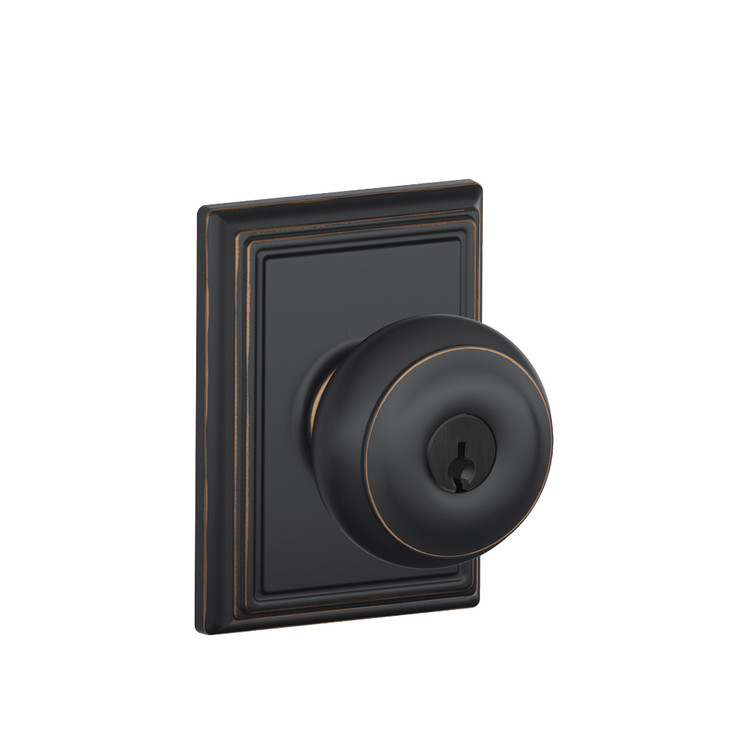 Schlage Residential F51A Georgian Keyed Entry Knob Lock With Addison Trim Function, Decorative, Aged Bronze