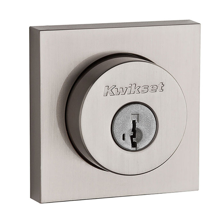 Kwikset Halifax Double Cylinder Deadbolt, Square Rose, Smartkey, 6-Way Adjustable Latch, Round And Square Corner Strikes, Keyed Alike, Satin Nickel