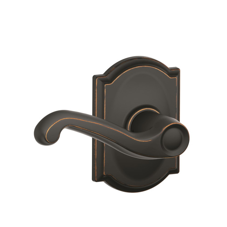 Schlage Residential F10 Flair Passage Lever Lock With Camelot Trim Function, Decorative, Aged Bronze