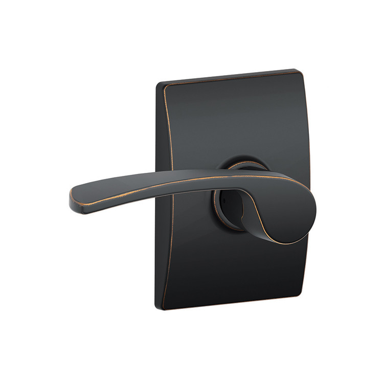Schlage Residential F10 Merano Passage Lever Lock With Century Trim Function, Decorative, Aged Bronze
