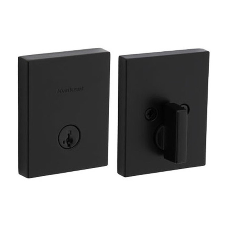Kwikset San Clemente Single Cylinder Deadbolt Rectangular Rose Smartkey With 6-Way Adjustable Latch And Round Corner Strike, Matte Black